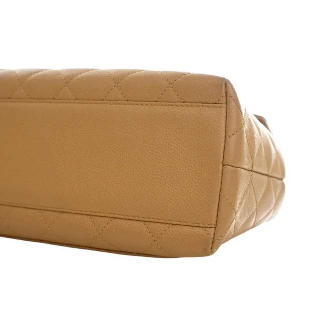 Beige Chanel CC Quilted Caviar Kelly Top Handle Bag Handbag in Beige Caviar leather from Designer Revival, photo 11 of 15