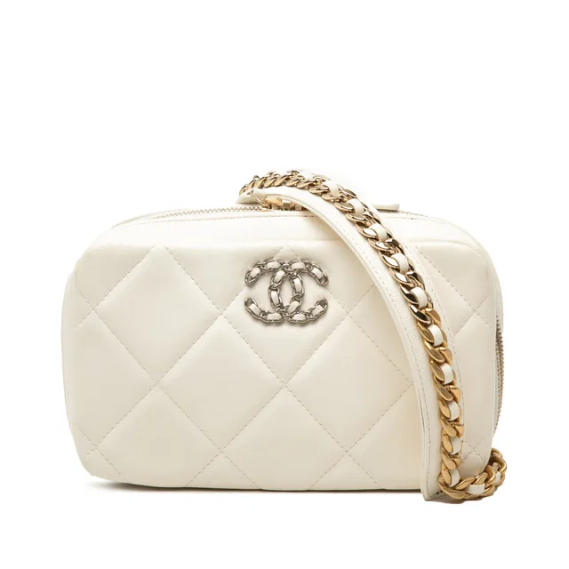White Chanel Lambskin 19 Camera Bag in White Lambskin from Designer Revival
