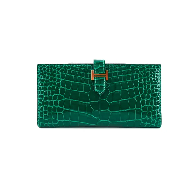 Hermès Bearn Alligator Emerald Wallet D Stamp in Green Crocodile from The Purse Affair