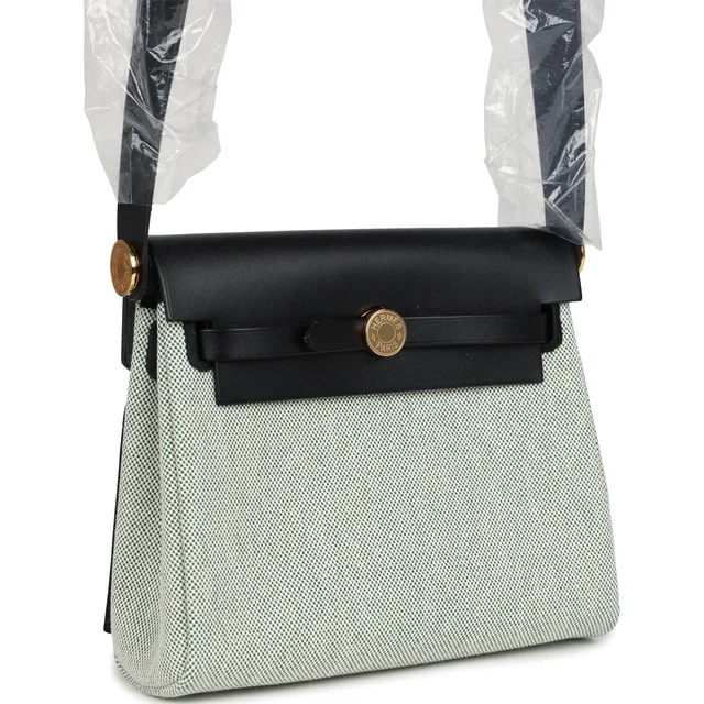 Hermès Herbag Zip 20 Mini Ecru and Vert Moyen Toile H Canvas and Black Vache Hunter Gold Hardware in Black Canvas from Madison Avenue Couture, photo 2 of 2
