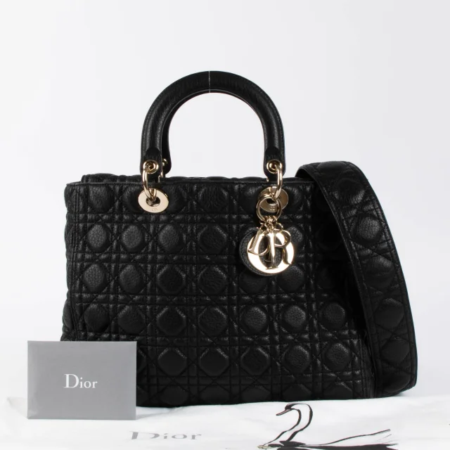 Cannage Calfskin Supple Large Lady Dior Bag in Black Calfskin from Labellov, photo 2 of 6