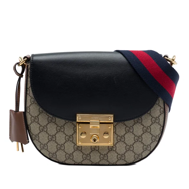 Beige Gucci GG Supreme Web Padlock Crossbody in Beige Coated canvas from Designer Revival