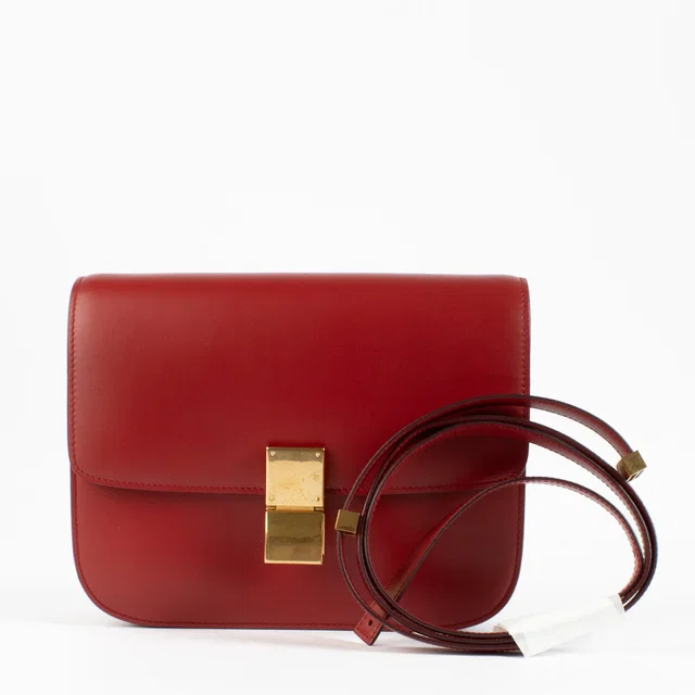 Celine Red Shiny Calfskin Medium Classic Bag in Red Calfskin from Labellov