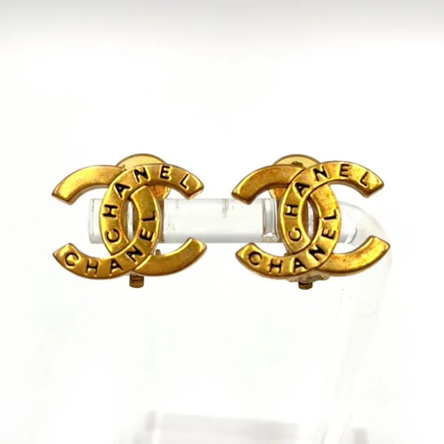 Chanel Logo CC Gold Plated Earrings in Gold from The Reluxe