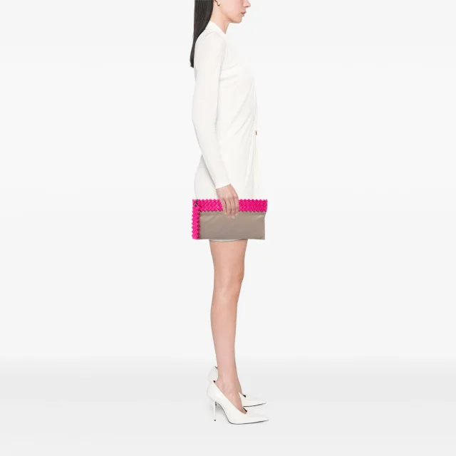 Bottega Veneta Intrecciato Trimmed Bicolor Nappa Clutch in Beige Nappa leather from Designer Revival, photo 6 of 6