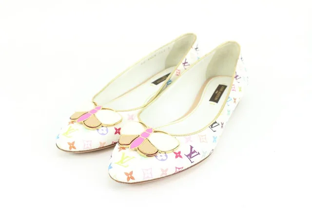 Louis Vuitton Size 34.5 White Multicolor Butterfly Ballerina Flats in White Canvas from Bagriculture