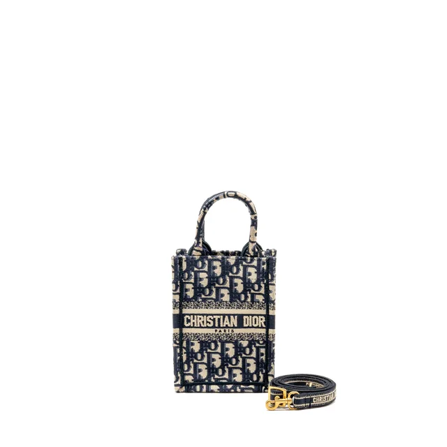 Dior Mini Book Tote in Navy Canvas from EMIER