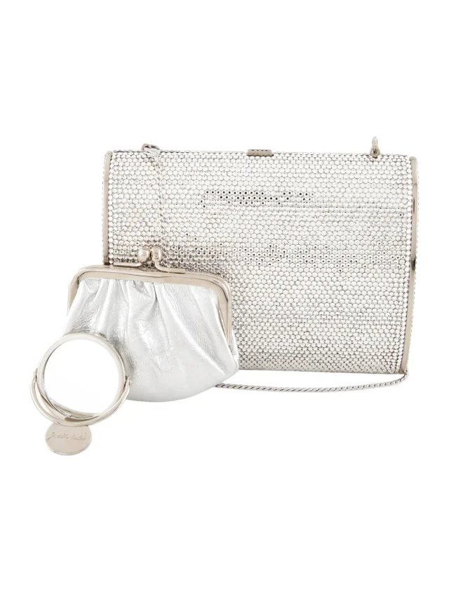 Judith Leiber Crystal Minaudière in silver|gray Satin from The RealReal, photo 3 of 5
