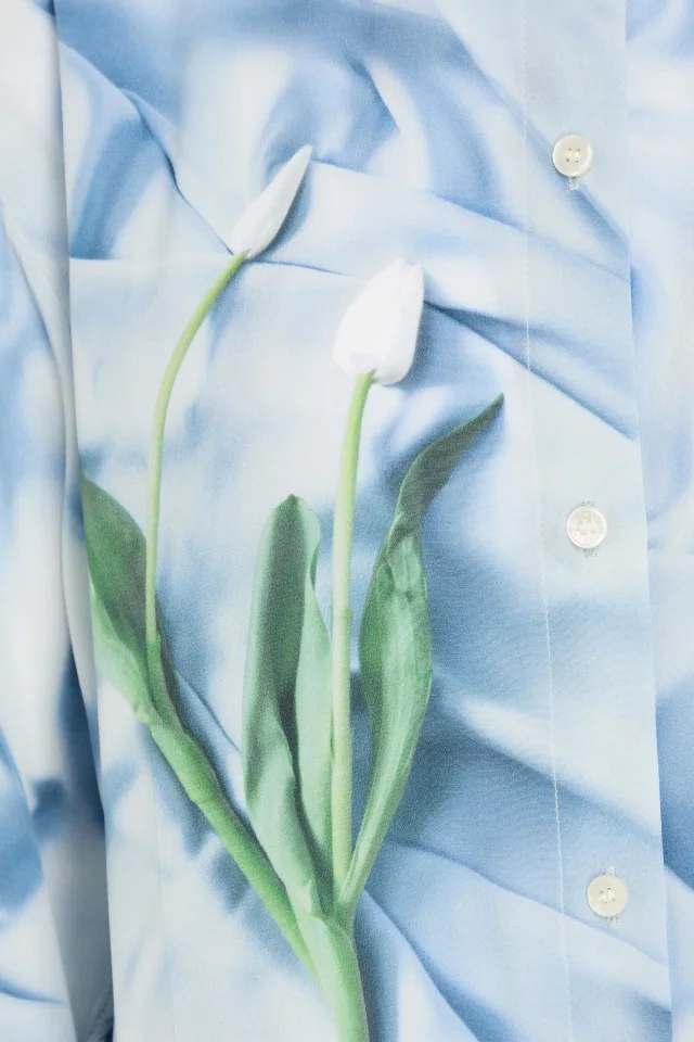 Victoria Beckham Printed Silk-Satin Shirt in Light blue, photo 4 of 4 from THE OUTNET