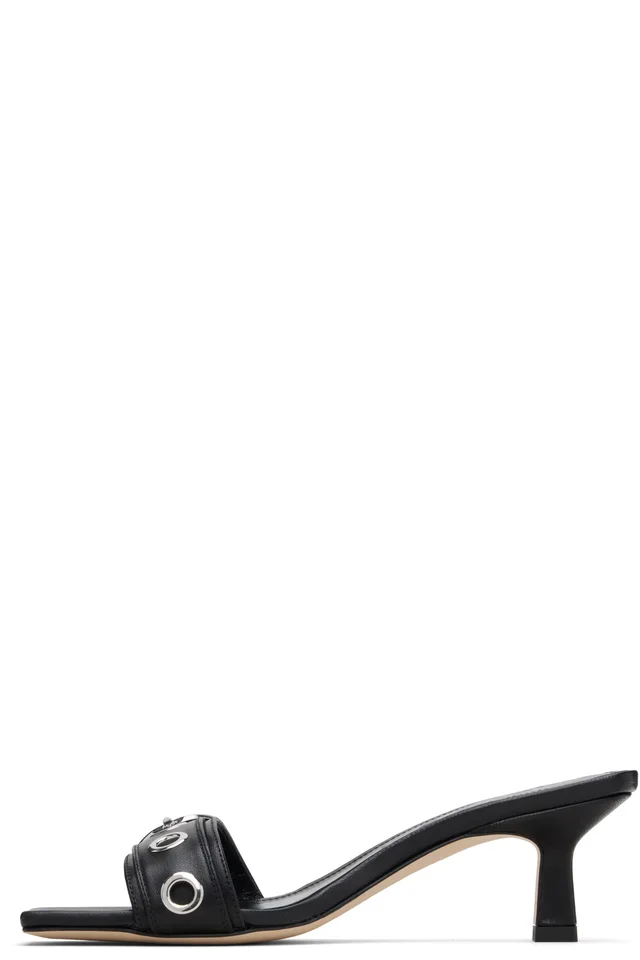 Aeyde Black Gilly Eyelet Heeled Sandals, photo 3 of 4 from SSENSE