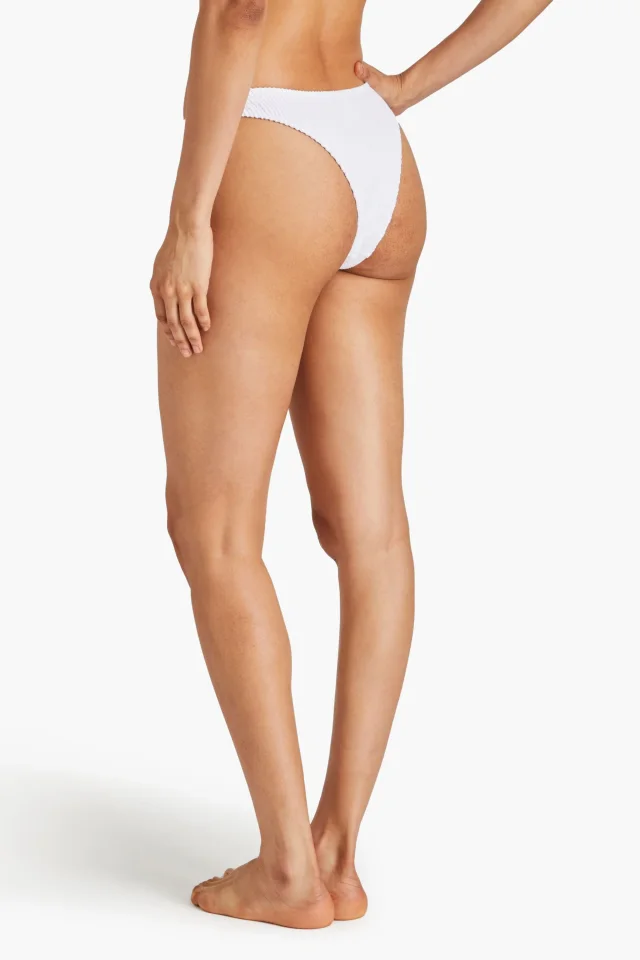 Fisch Hani Pearl Embellished Seersucker Bikini Briefs in White, photo 3 of 4 from THE OUTNET