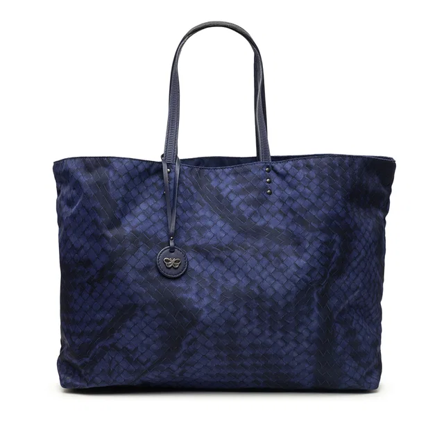 Blue Bottega Veneta Nylon Intrecciolusion Tote in Blue Nylon from Designer Revival