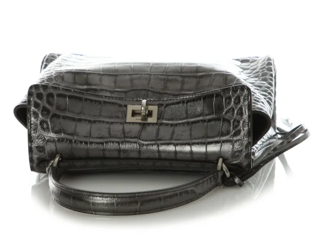 Balenciaga Mini Gunmetal Croc-Embossed Rodeo in Crocodile from Ann's Fabulous Finds, photo 7 of 9