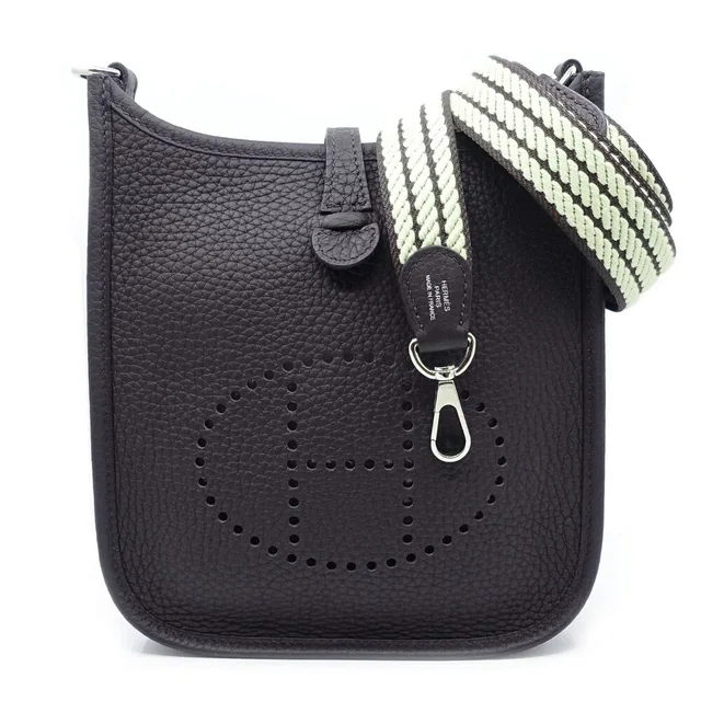 Hermès Evelyne TPM Shoulder Bag Taurillon Clemence Pull Noir Purple Silver in Black Clemence leather from The Reluxe