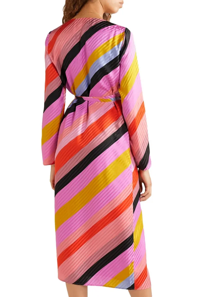 Stine Goya Striped silk-jacquard wrap dress in Pink, photo 4 of 8 from THE OUTNET
