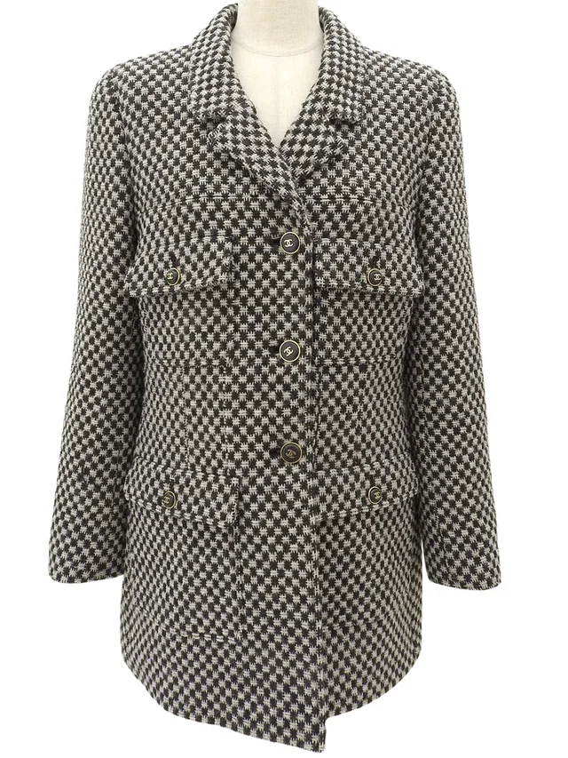 Chanel 1995 Chester Coat #44 Black/Ivory in Black Wool from VINTAGE QOO TOKYO