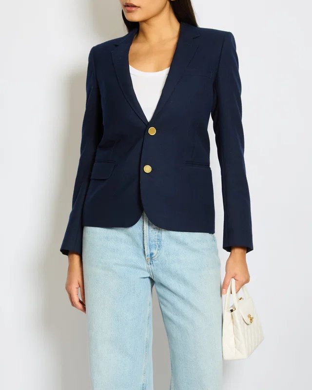 Saint Laurent Navy Single Breasted Blazer with Gold Button Details Size FR 34 (UK 6) in Navy Wool from Sellier