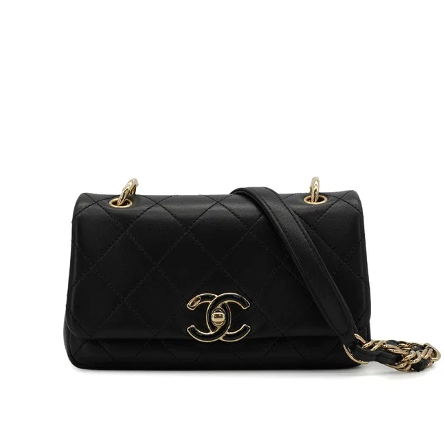 Chanel Mini Matelasse Chain Shoulder Bag Black Lamb Skin Gold Hardware in Black Leather from Luxury Promise