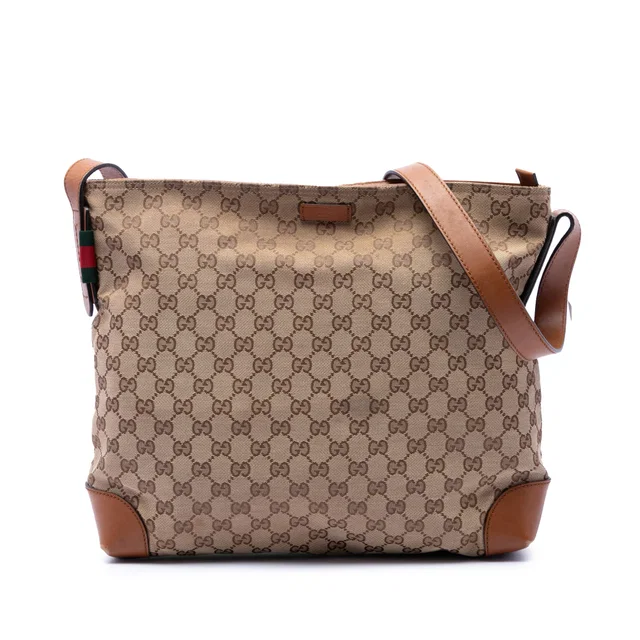 Beige Gucci GG Canvas Web Crossbody in Beige Canvas from Designer Revival