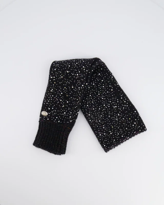 Chanel Black and Multi-Colour Wool Knitted Long Mitten Gloves with Silver Sequin Embellishments Size M in Black Wool from Sellier, photo 3 of 5
