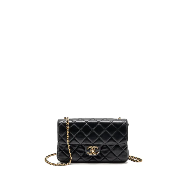 Chanel 22C Detailed CC Flap Bag with Chain Crumpled Lambskin Black GHW (Microchip) in Black Lambskin from EMIER