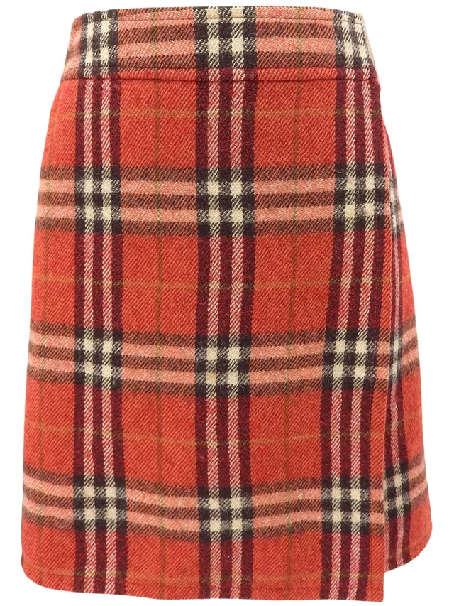Burberry Plaid pattern skirt #36 Red in Red Nylon from VINTAGE QOO TOKYO