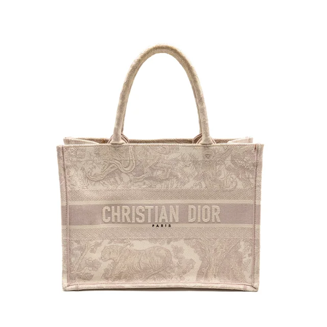 Dior Medium Book Tote Pink Toile de Jouy Embroidery in Pink Canvas from EMIER