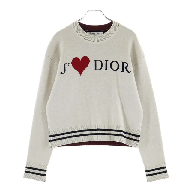 Dior Heart Logo Cashmere Knit Sweater White in White Cashmere from The Reluxe