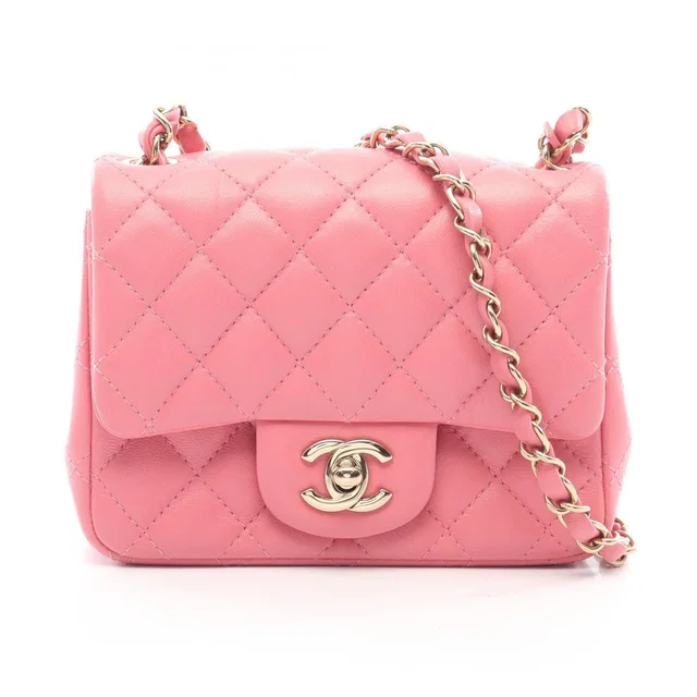Chanel Shoulder Bag Mini Quilted Pink Lambskin Chain in Pink Lambskin from The Reluxe