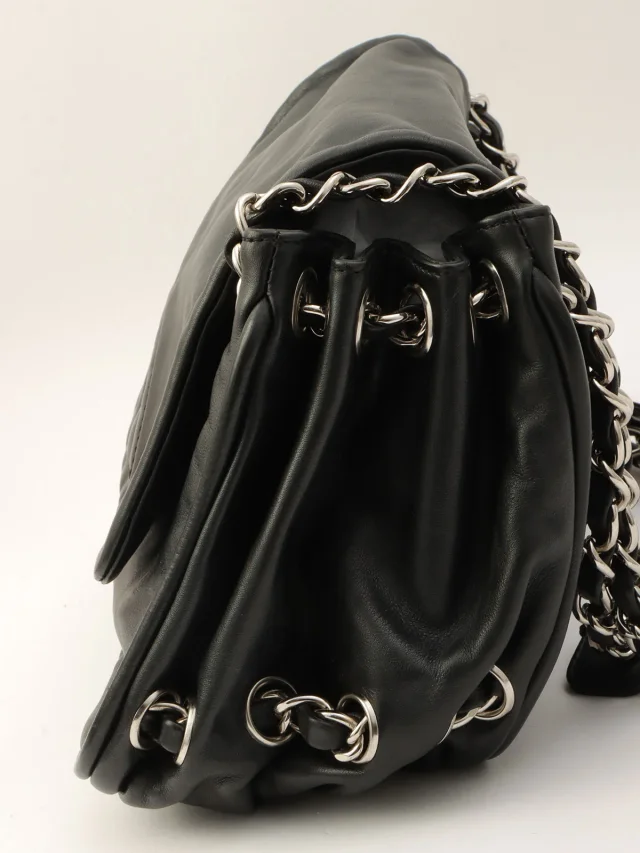 Chanel Around 2007, CC Mark Stitch Chain Shoulder Bag, Black in Black Lambskin from VINTAGE QOO TOKYO, photo 4 of 15