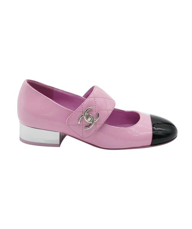 Chanel Pink Patent CC Turnlock Ballerina Heels 35 in Pink Patent leather from Luxury Promise