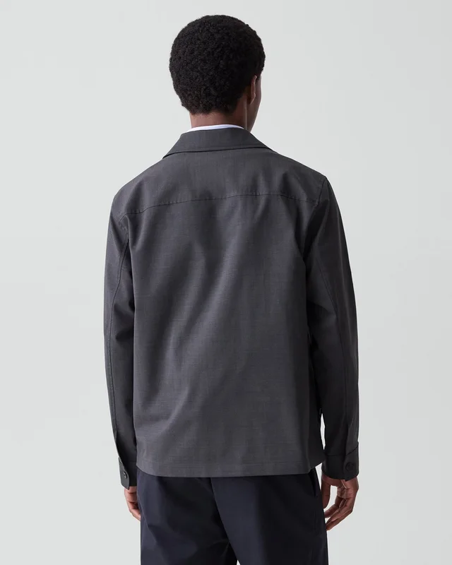 Theory Zip Overshirt in Motion Wool in CHARCOAL MELANGE 54% Virgin Wool, 25% Recycled Polyester, 20% Polyester, 1% Spandex, photo 3 of 12 from Theory