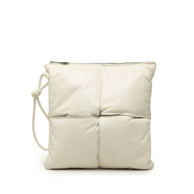 White Bottega Veneta Nappa Maxi Intrecciato Padded Square Wristlet Pouch Clutch Bag in White Nappa leather from Designer Revival