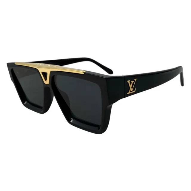 Sunglasses 1. Evidence LV Logo Black Gold Eyewear in Black from The Reluxe