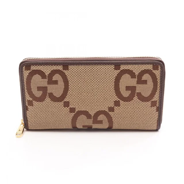 Gucci Round Wallet Jumbo GG Continental Beige Brown Canvas Leather in Brown Canvas from The Reluxe
