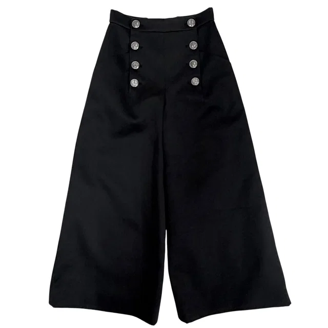Chanel 100% Cotton CC Logo Anchor Button Wide Pants Black 34 in Black Silk from The Reluxe