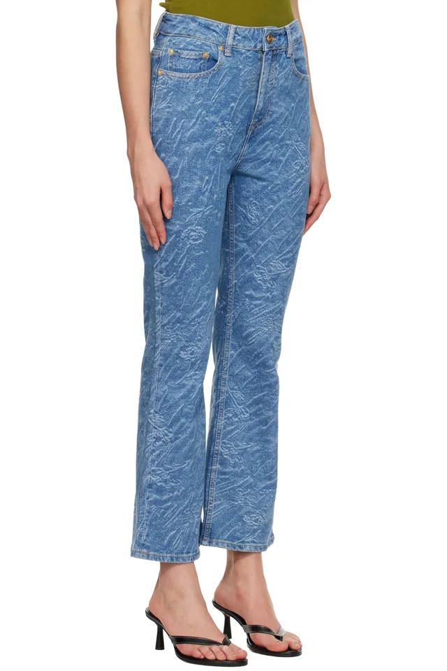 GANNI Blue Straight 3D Laser Betzy Cropped Jeans, photo 2 of 4 from SSENSE