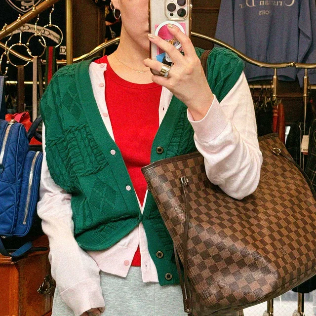 Balenciaga Logo Button Knit Vest Green in Green Wool from VINTAGE QOO TOKYO