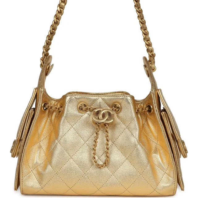 Chanel Mini 25 Hobo Bag Metallic Gold Caviar Antique Gold Hardware in Gold Caviar leather from Madison Avenue Couture