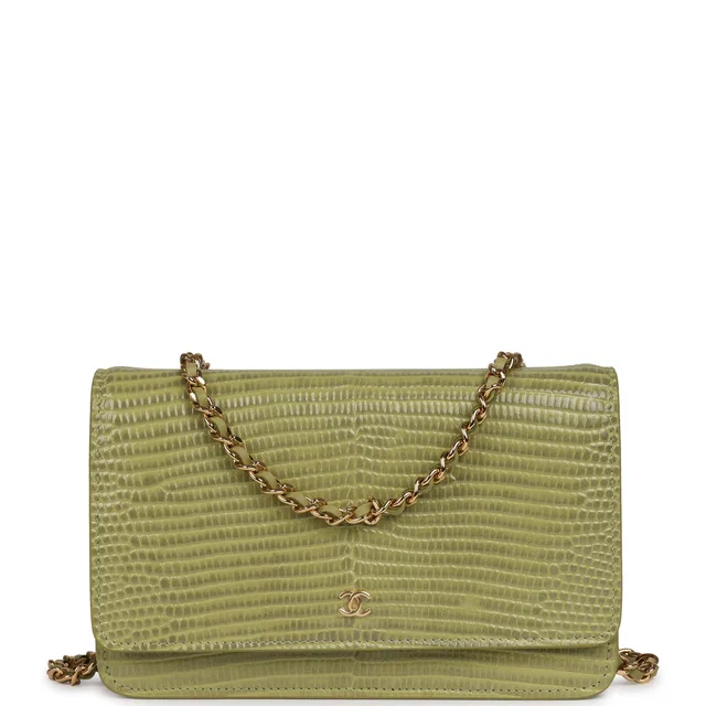 Chanel Wallet On Chain WOC Green Lizard Embossed Calfskin Gold Hardware in Green Calfskin from Madison Avenue Couture