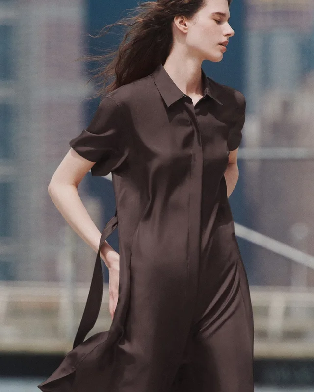 Theory Belted Shirt Dress in Mod Silk Twill, photo 7 of 7 from Theory