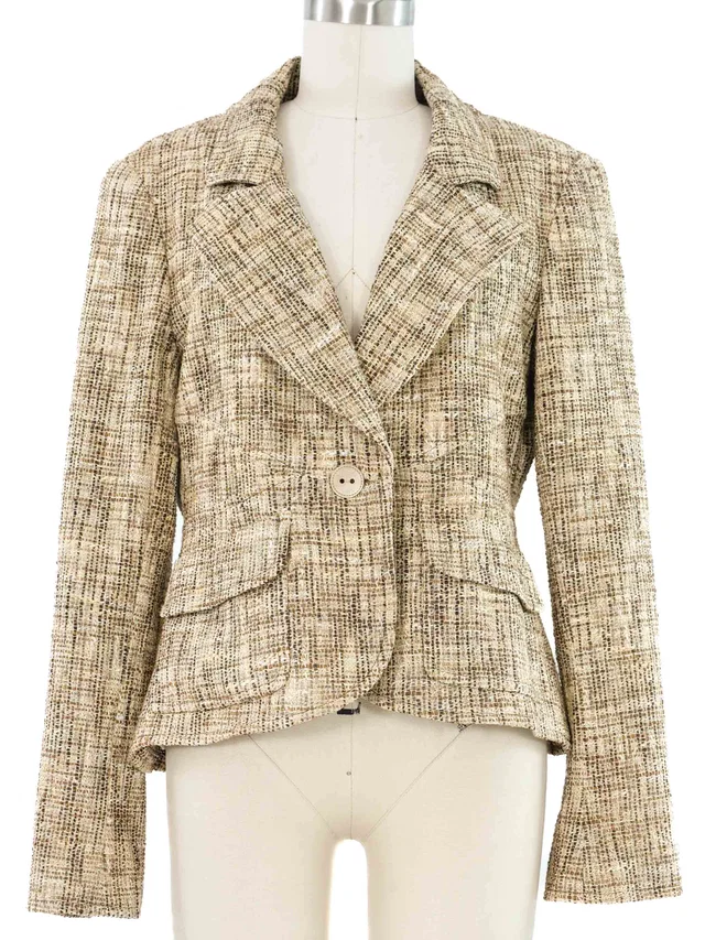 2003 Chanel Khaki Tweed Jacket in Green Tweed from Arcade Vintage