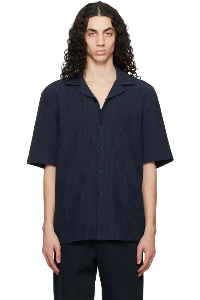 BOSS Navy Ribbed Cotton Shirt, image 1 of 1 from SSENSE