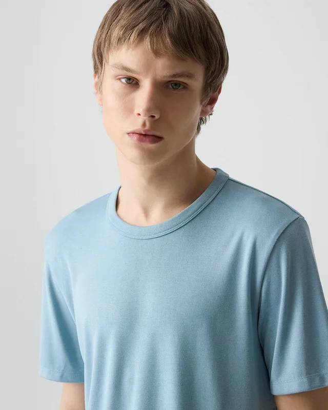 Theory Essential Tee in Anemone Modal Jersey in OCEAN AIR 67% Modal, 30% Polyester, 3% Spandex, photo 4 of 8 from Theory