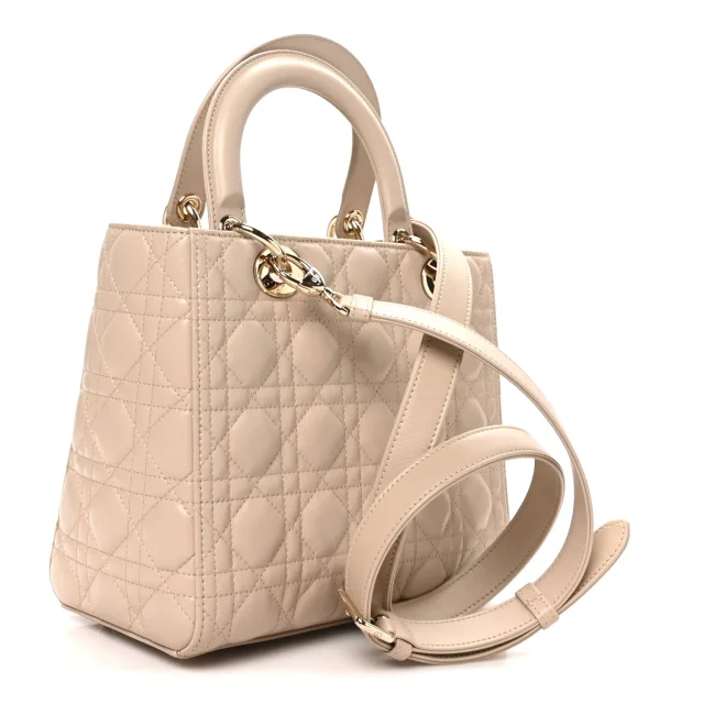 Cannage Medium Lady Dior Powder Beige in Beige Lambskin from FASHIONPHILE, photo 3 of 9