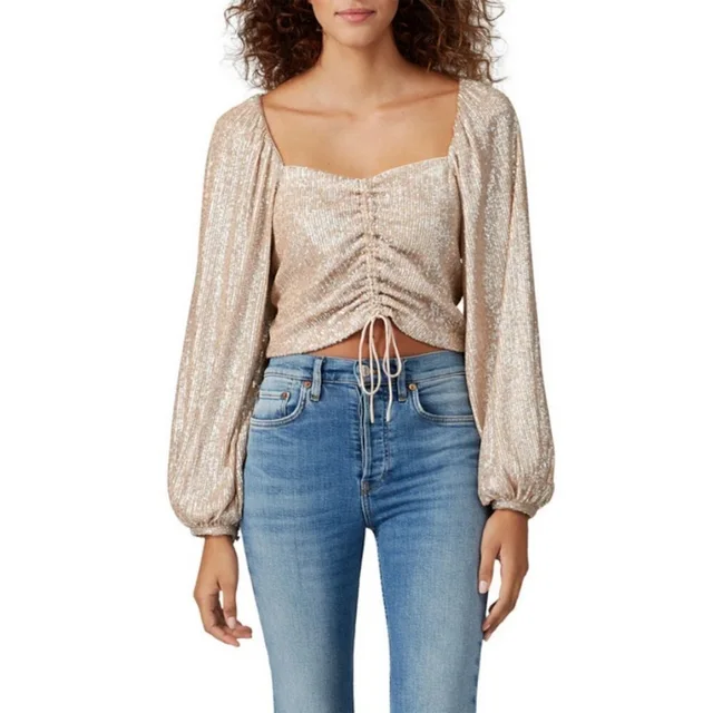 SIMKHAI Jonathan Simkai Sequin Ruched Front Top ~ Champagne Medium in gold from Poshmark