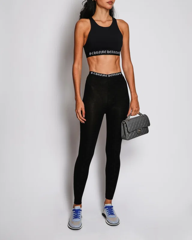 Chrome Hearts Black Cross Print Leggings with Contrasting Elastic Waistband Size S (UK 8) in Black from Sellier