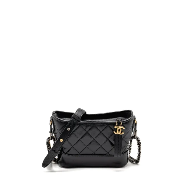 Chanel Small Gabrielle Hobo Bag Goatskin/Patent Black Multicolour Hardware in Black Goatskin from EMIER