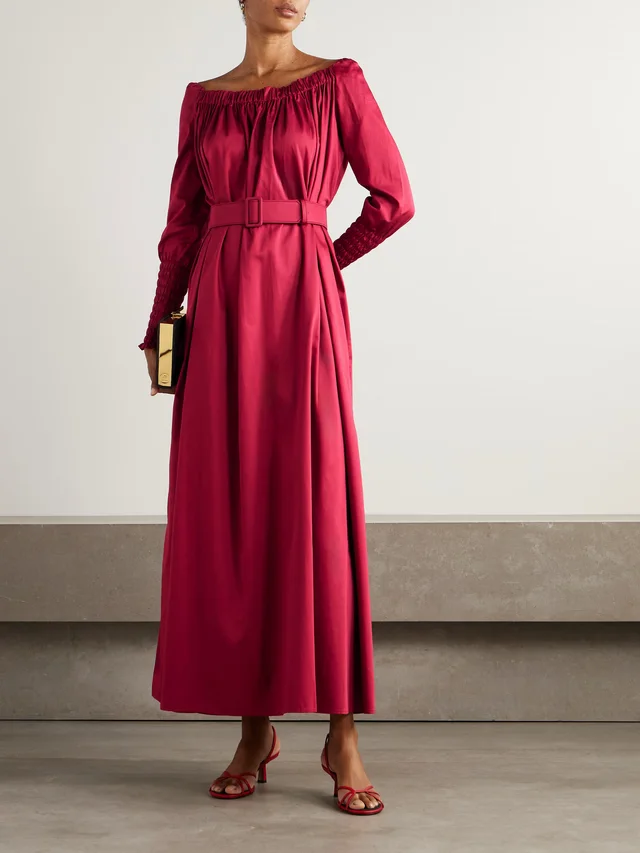 MARTA FERRI Noel belted gathered cotton-sateen maxi dress in Red, photo 2 of 2 from NET-A-PORTER (Canada)