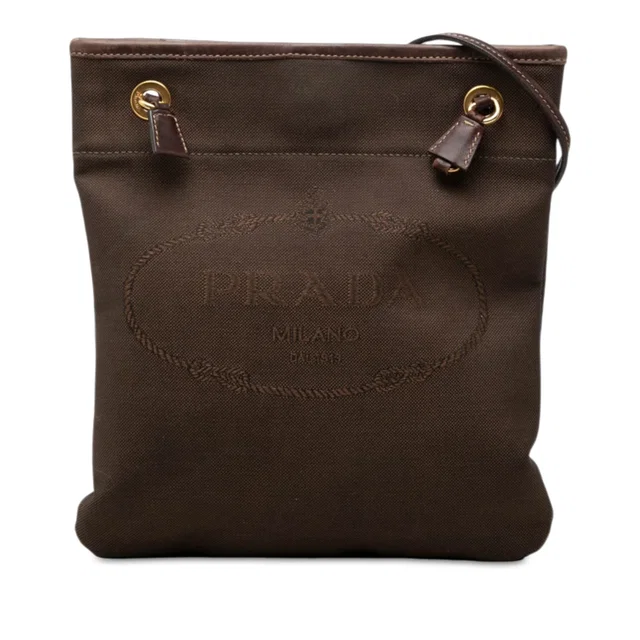Brown Prada Canvas Canapa Logo Crossbody in Brown Canvas from Designer Revival